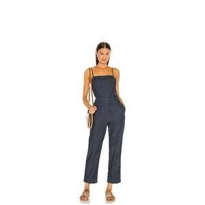 rag & bone Dark Denim Tie Neck Cotton/Linen Blend Jumpsuit Romper sz M